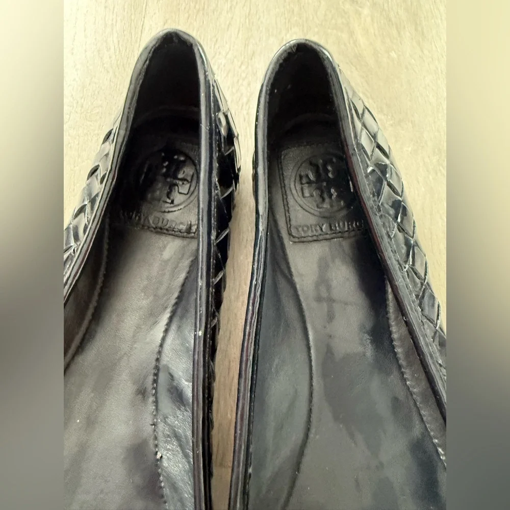 Tory Burch Black Patent Woven Ballet Flats Shoes Women's 7.5M
